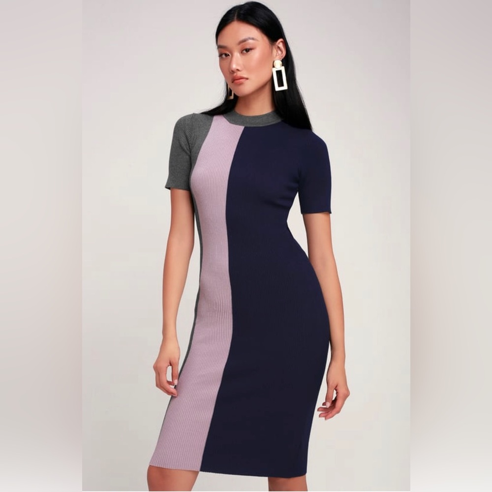 Lulu’s Women’s Navy Blue Color Block Short Sleeve Bodycon Dress